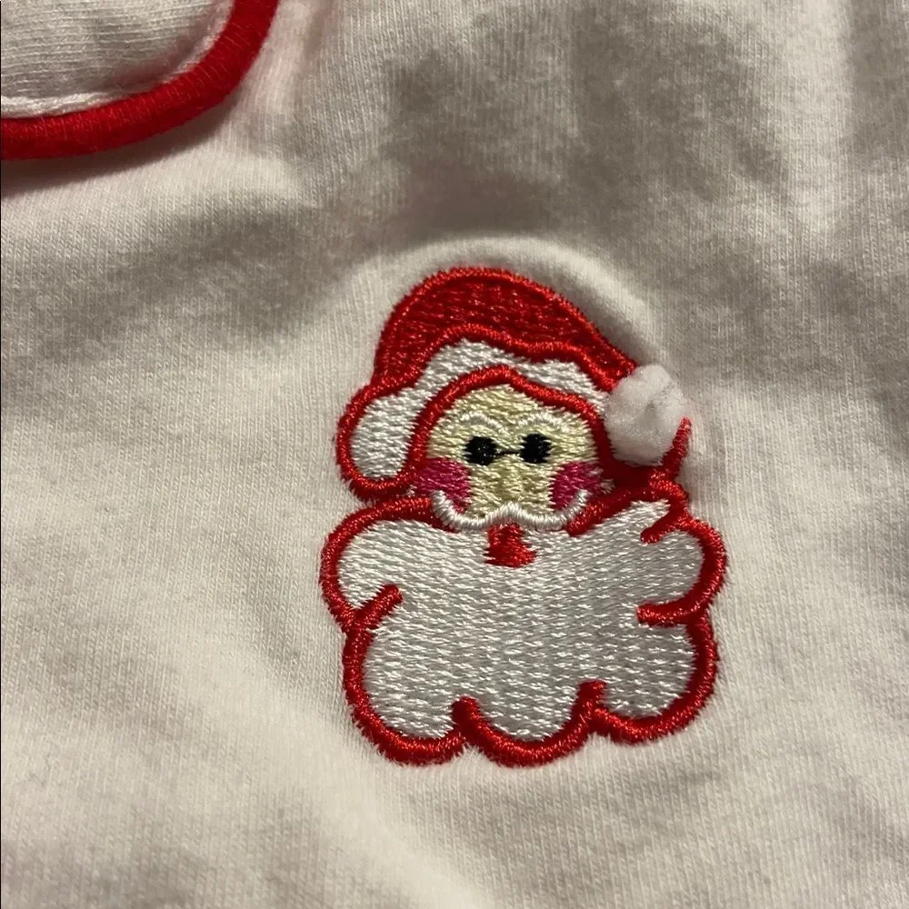 Classic whimsy Christmas White Pajama Set with Red Trim embroidered Santa 2T
